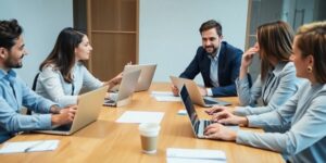 Business meeting focused on developing sales strategies.