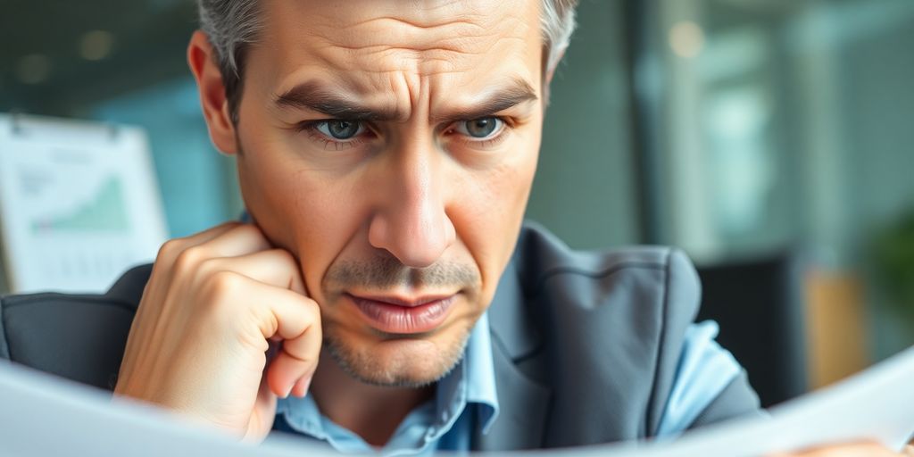 Frustrated business professional in an office setting.