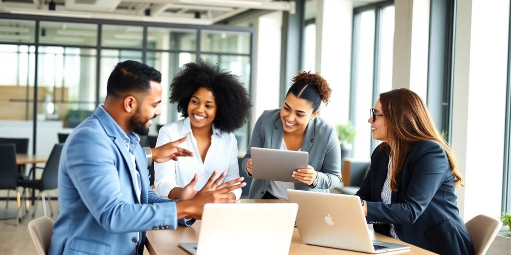 Professionnels collaborant pour la génération de leads.
