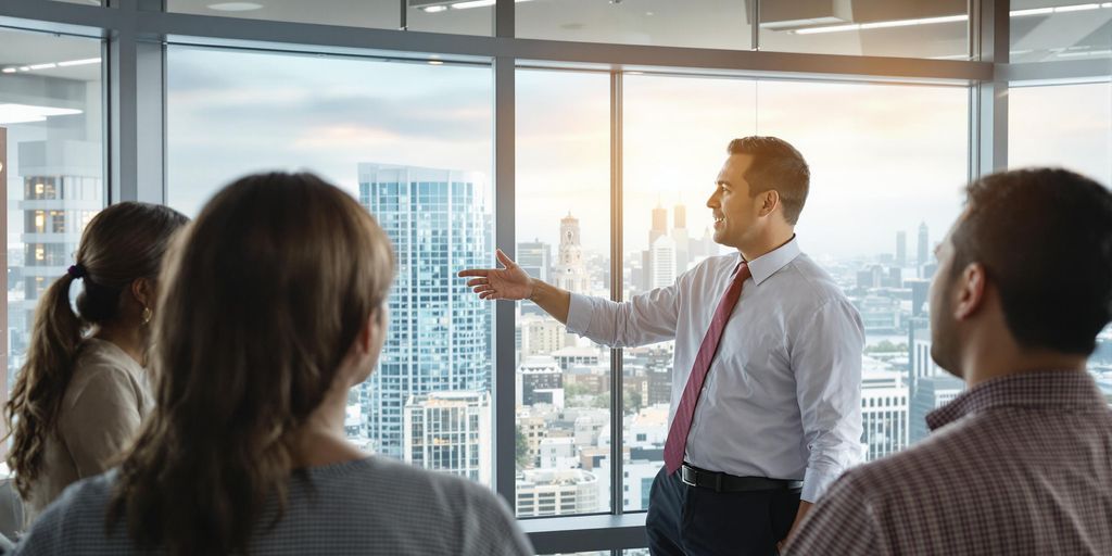 Directeur des ventes en discussion avec son équipe.