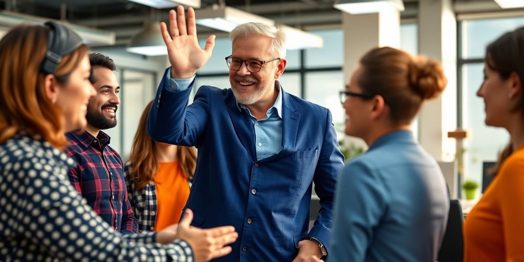 Directeur des ventes inspirant son équipe avec enthousiasme.