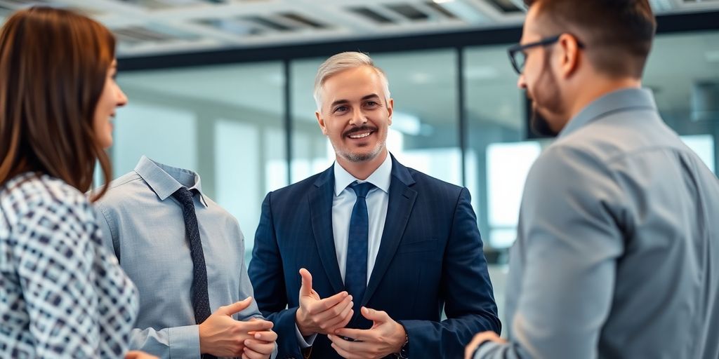 Un manager des ventes discutant avec des partenaires d'affaires.