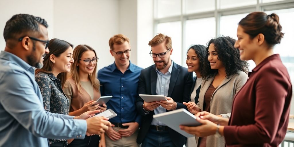 Personne souriante dans un environnement de bureau moderne